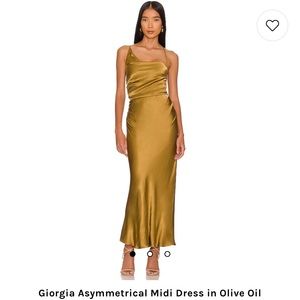 Shona Joy Giorgio Asymmetrical Midi Dress in Olive Oil